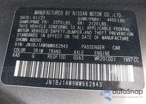 2021 Nissan Rogue Sport S Awd Xtronic Cvt from USA, damaged, VIN JN1BJ1AW9MW662843